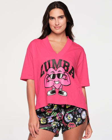 Zumba Graphic V-Neck Top - Deep Pink Z1T000494