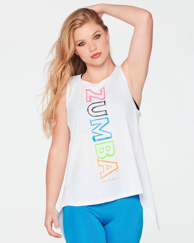 Zumba Too Cool Open Back Tank - Wear It Out White / Gumball Z1T000647