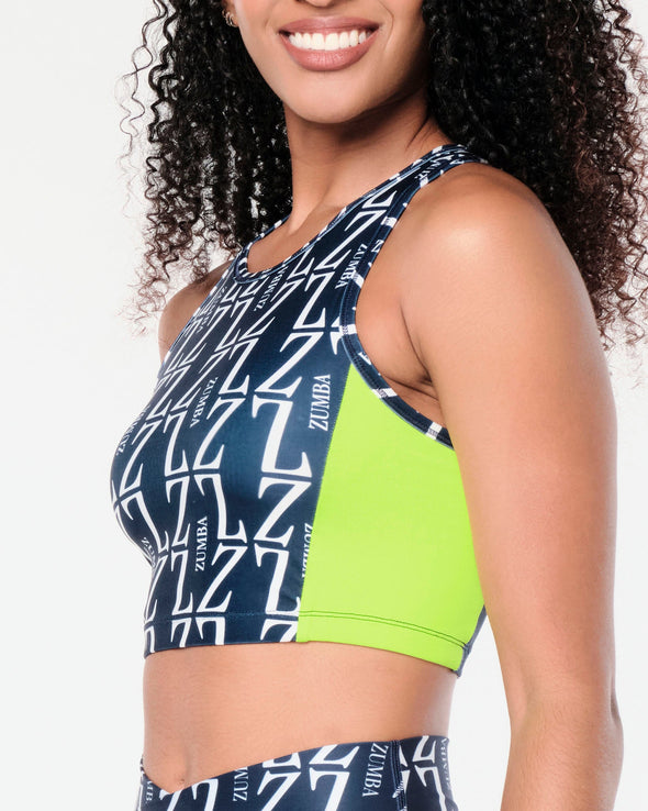 Zumba Prep High Neck Crop Tank - Caution Z1T000667