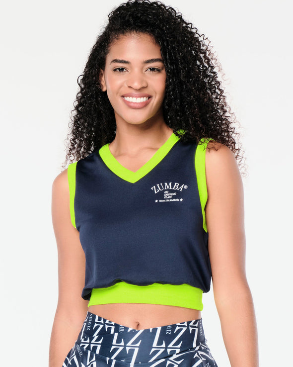 Zumba Prep Crop Sweatshirt Vest - Let's Go Indigo / Wear It Out White Z1T000669