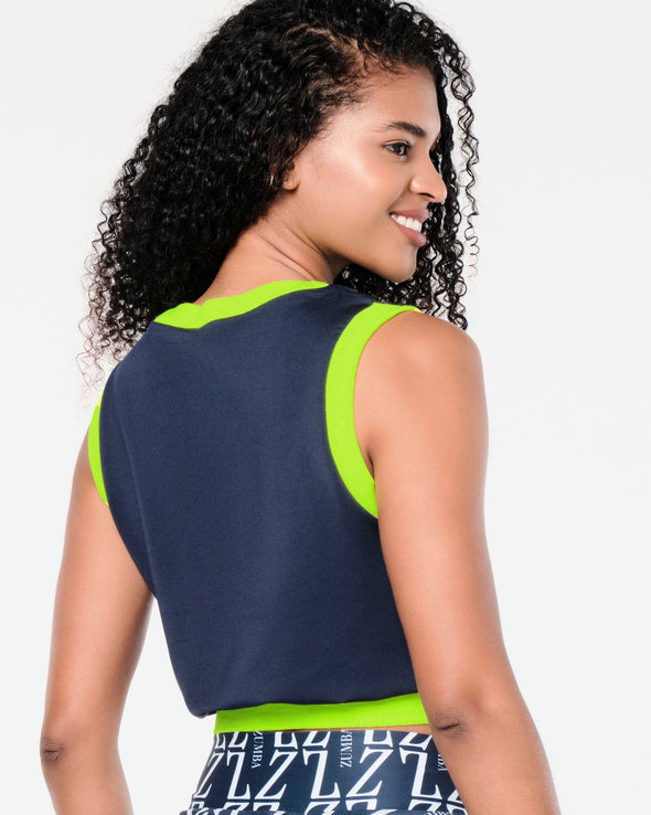 Zumba Prep Crop Sweatshirt Vest - Let's Go Indigo / Wear It Out White Z1T000669