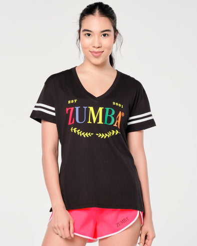 Zumba Prep Loose Fit V-Neck Top - Bold Black - Bold Black / Periwinkle Z1T000679