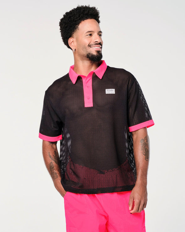 Zumba Prep Oversized Mesh Polo - Bold Black Z1T000682