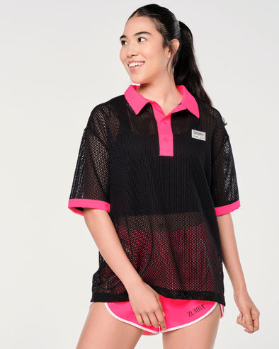 Zumba Prep Oversized Mesh Polo - Bold Black Z1T000682