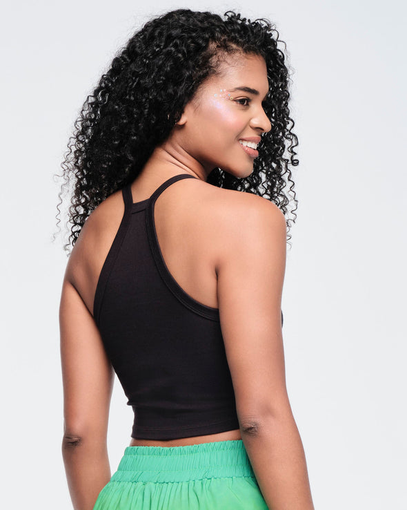 Funscape High Neck Crop Cami Tank - Bold Black Z1T000705