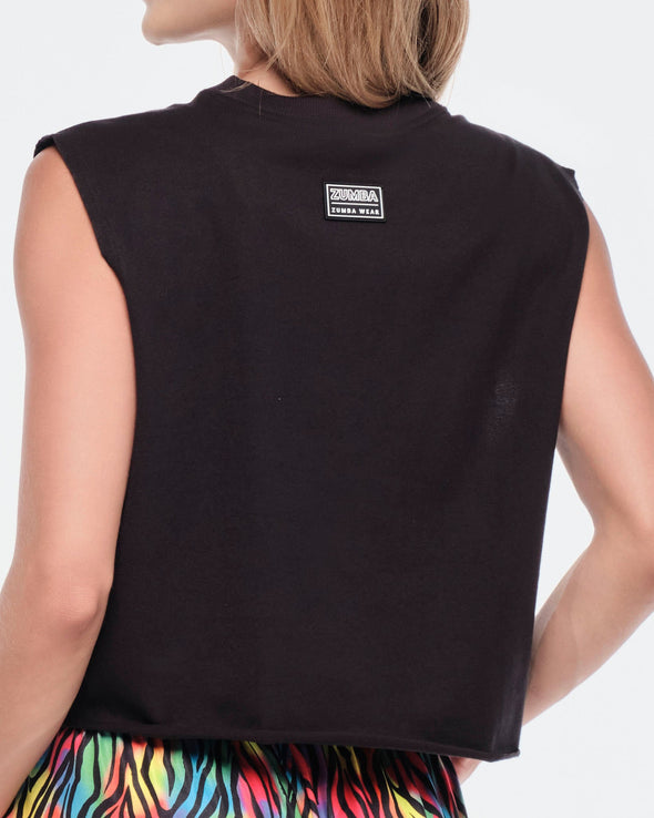 Funscape Crew Neck Muscle Crop Tank - Bold Black / Wear It Out White Z1T000707