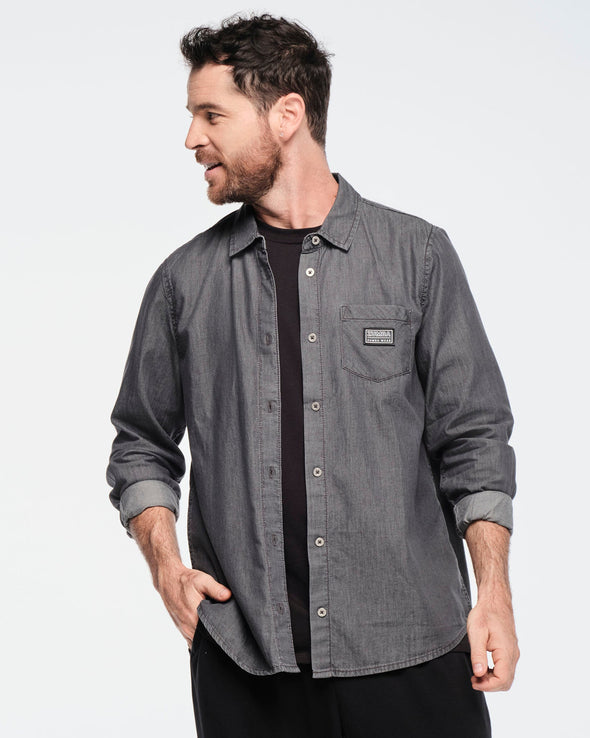 Funscape Long Sleeve Button Down  - Bold Black Z1T000720