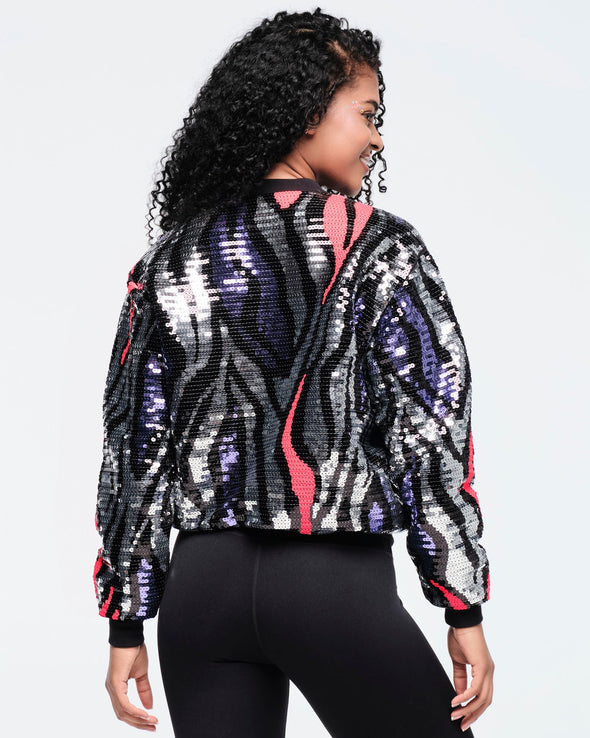 Funscape Sequin Bomber Jacket  - SILVER Z1T000722