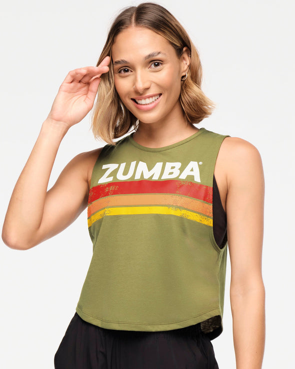 Zumba Explore Round Hem Muscle Tank - Bold Black / Olive You Z1T000737