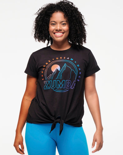 Zumba Explore Tie Front Short Sleeve Top - Bold Black Z1T000745