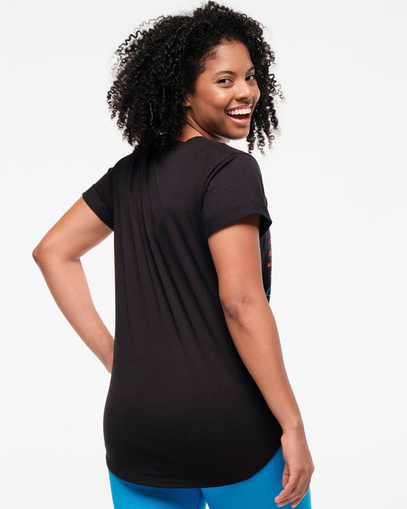 Zumba Explore Tie Front Short Sleeve Top - Bold Black Z1T000745