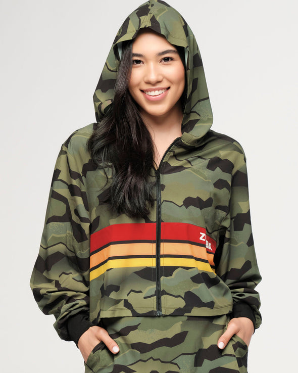 Zumba Explore Crop Woven Zip-Up Hoodie - Olive Expedition Z1T000752