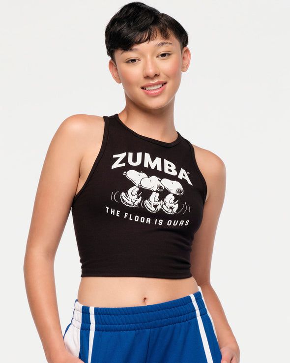 Zumba X Peanuts High Neck Mid Crop Tank - Sea Me Stuntin' / Bold Black Z1T000768