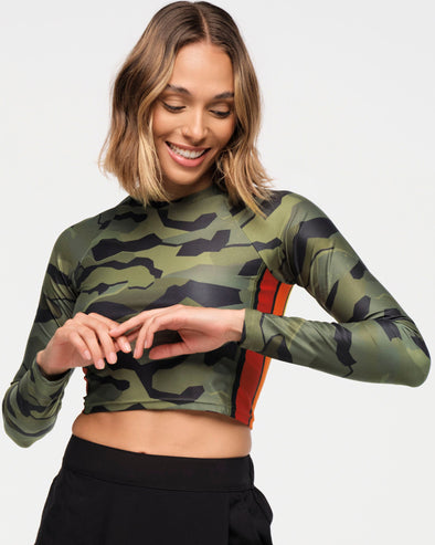 Zumba Explore Long Sleeve Crew Neck Top - Olive Expedition Z1T000799