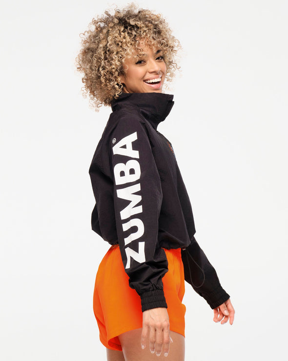 Zumba Explore High Neck Half Zip Crop Pullover - Bold Black Z1T000801