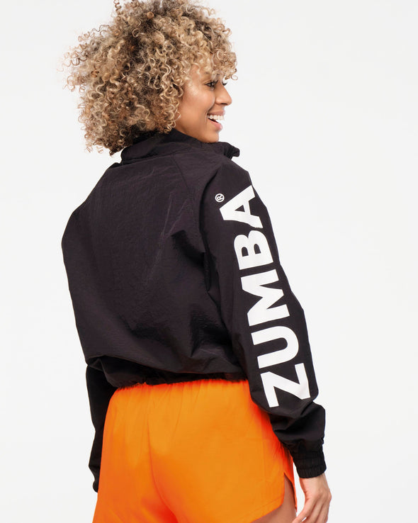 Zumba Explore High Neck Half Zip Crop Pullover - Bold Black Z1T000801