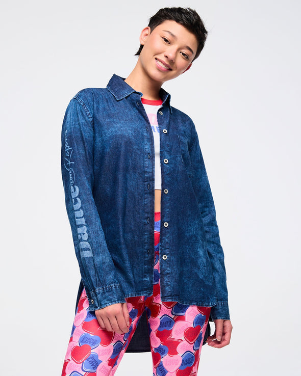 Zumba Love High-Low Button Down - DENIM Z1T000809