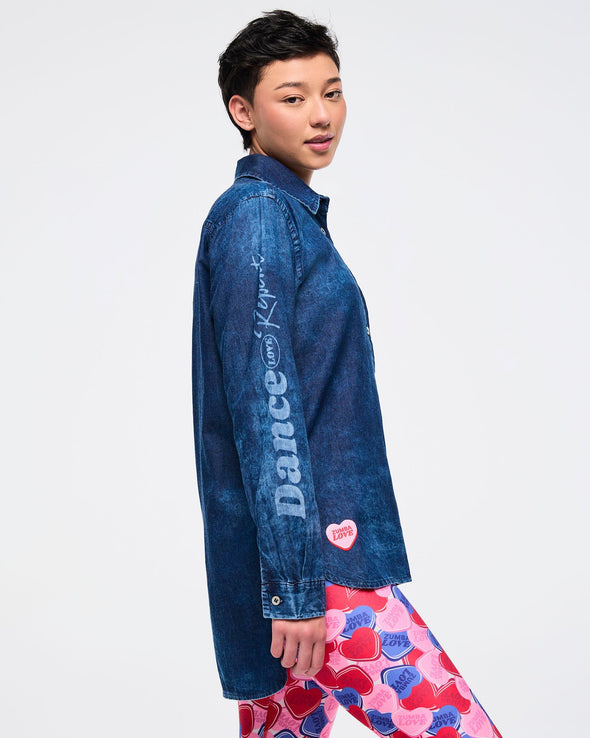 Zumba Love High-Low Button Down - DENIM Z1T000809