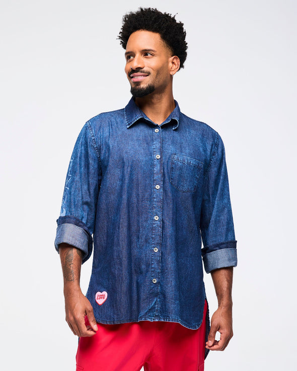 Zumba Love High-Low Button Down - DENIM Z1T000809