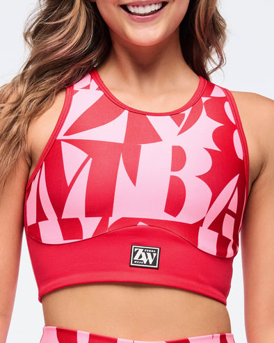 Zumba Haus High Neck Longline Bra - Red/Pink Z1T000815