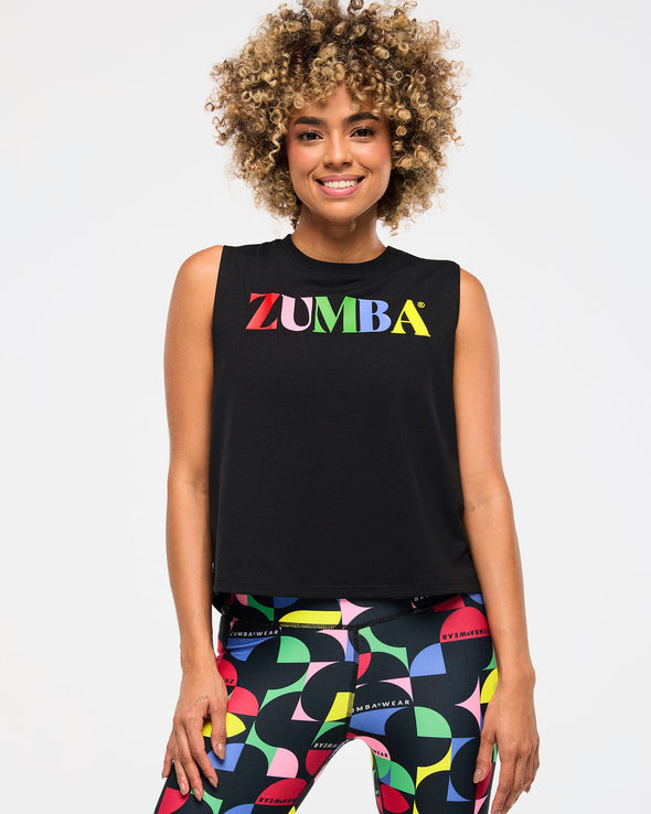 Zumba Haus Loose Muscle Tank - Bold Black/ Orbit Z1T000821