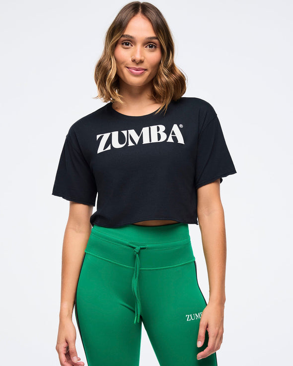 Zumba Haus Boxy Crop Top With Raw Edges - Bold Black Z1T000829