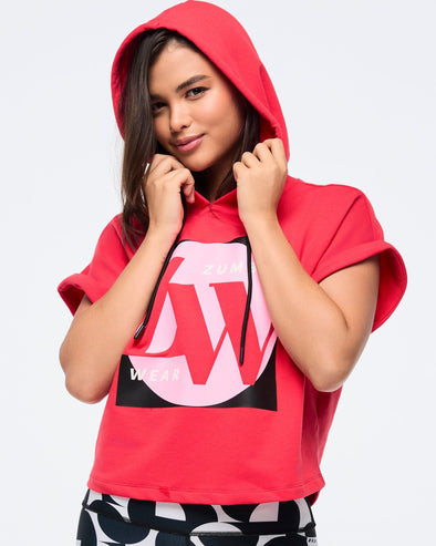 Zumba Haus Short Sleeve Crop Pullover Hoodie - Cherry Z1T000839