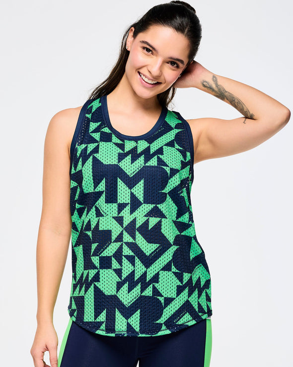 Zumba Out Loud Basketball Tank With Curved Hem - Navy/Green Z1T000853