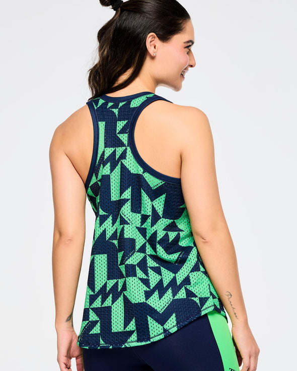 Zumba Out Loud Basketball Tank With Curved Hem - Navy/Green Z1T000853