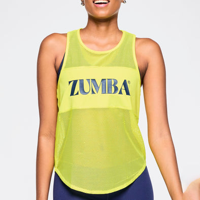 Zumba Out Loud Mesh Tank With Front Panel - Lemon Z1T000856