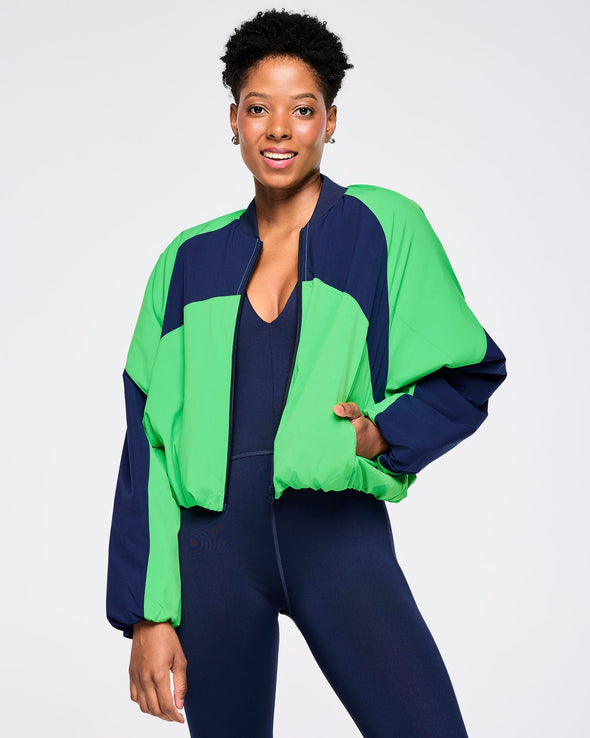 Zumba Out Loud Color Blocked Raglan Puffer Jacket - Green Z1T000868