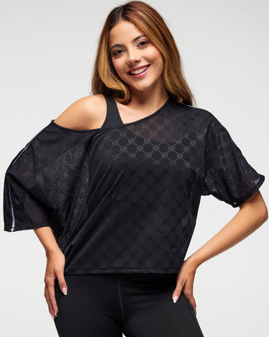 Zumba Runway Boxy Dolman Mesh Crop Top - Bold Black Z1T000873