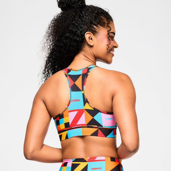 Zumba Rays Square Neck Bra  - Black/Aqua Z Z1T000879