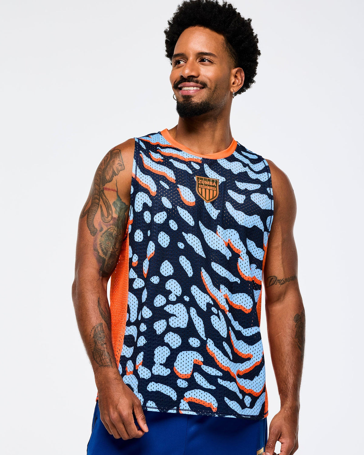 Victory Crew Neck Muscle Tank - White/Blue / Navy/Light Blue Z1T000890