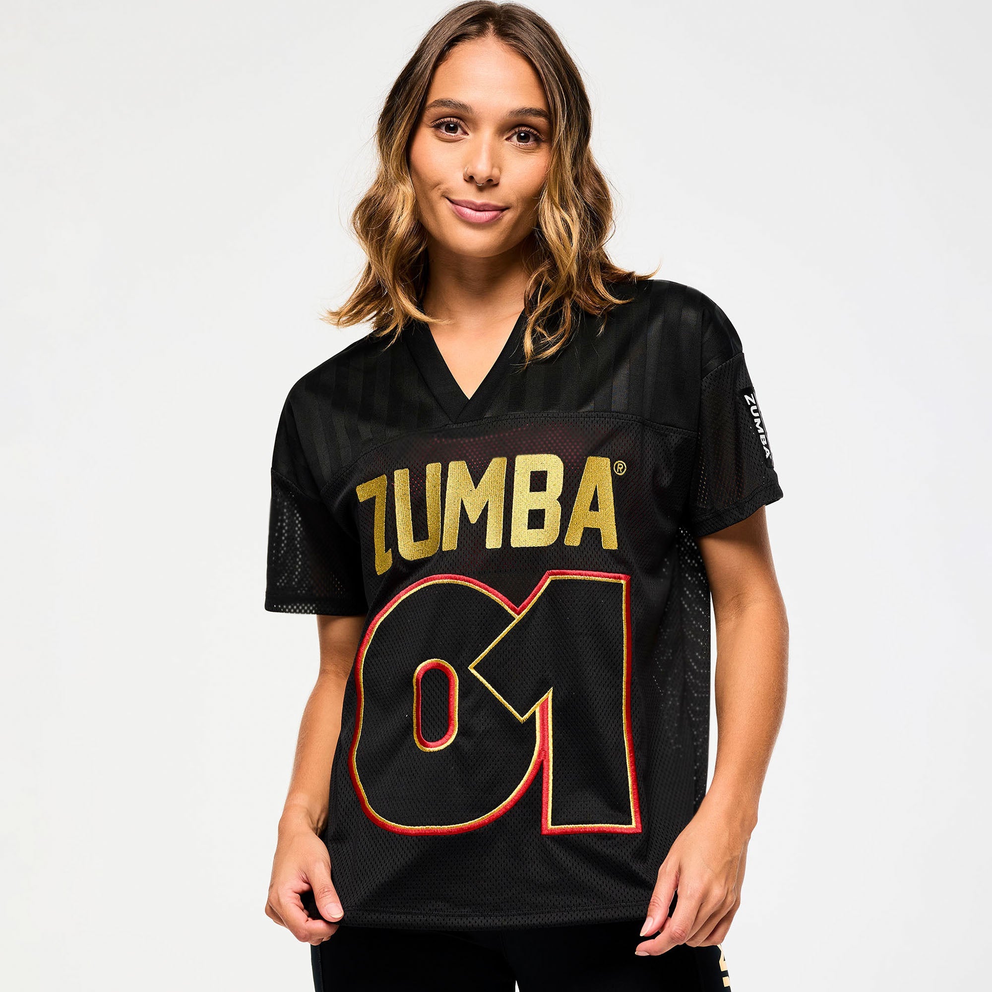 Victory V-Neck Mesh Top With Yoke - Bold Black Z1T000902