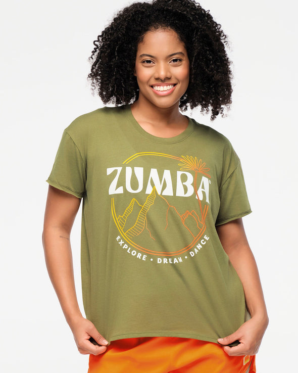 Zumba Explore High Low Crew Neck Top - Olive You Z1T000911