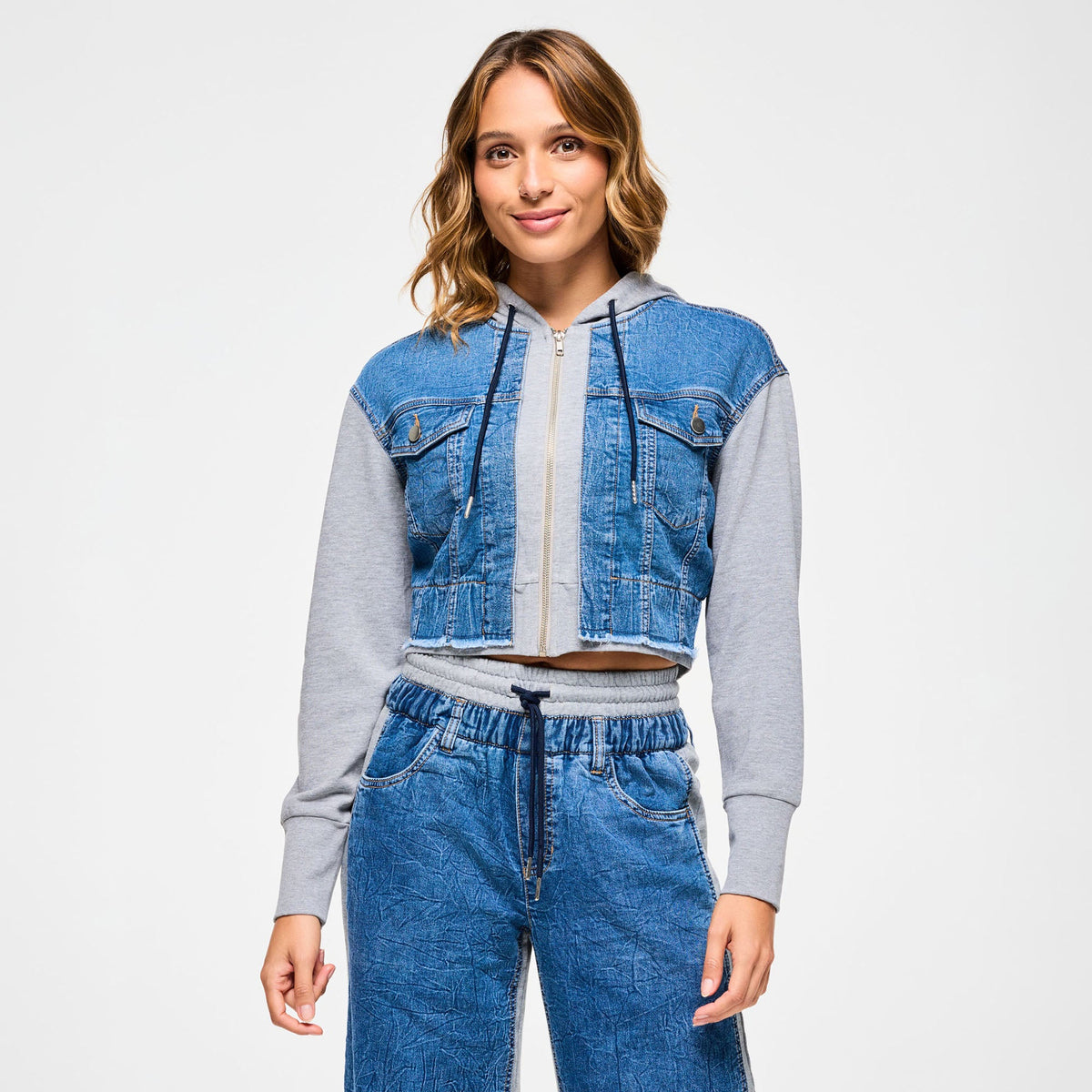 Blue Jean Crop Pullover Hoodie - Denim Z1T000923
