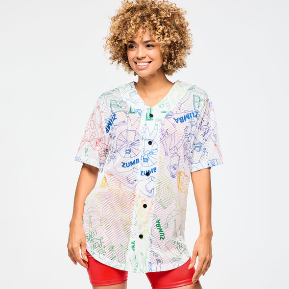 Zumba Baseball Button Up Jersey - White/Rainbow Z1T000931