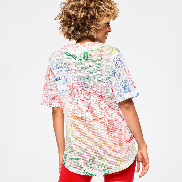 Zumba Baseball Button Up Jersey - White/Rainbow Z1T000931