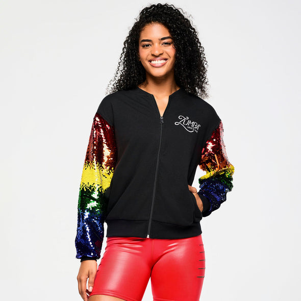 Zumba Bomber Jacket With Sequin Sleeves - Bold Black Z1T000932