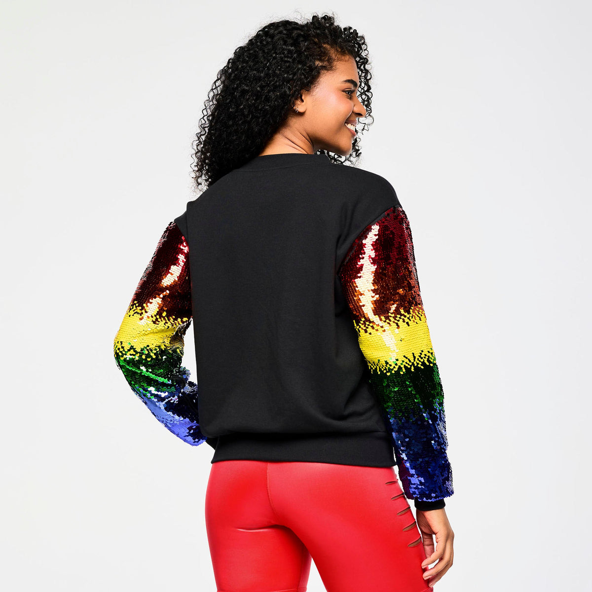 Zumba Bomber Jacket With Sequin Sleeves - Bold Black Z1T000932