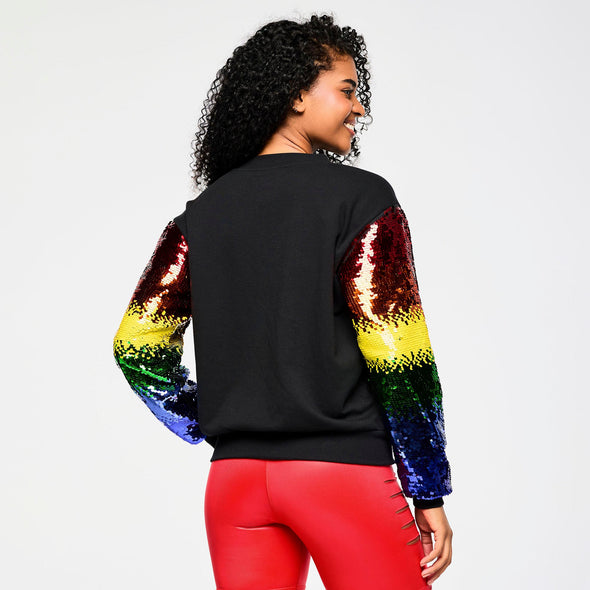 Zumba Bomber Jacket With Sequin Sleeves - Bold Black Z1T000932