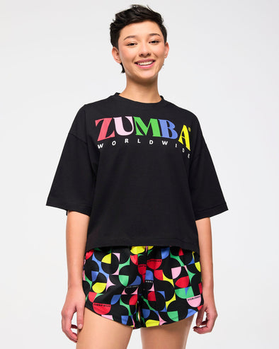 Zumba Haus Oversized Boxy Crop Top - Black  Z1T000934