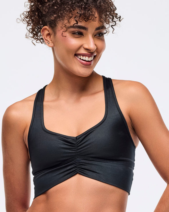 Zumba Libre Shiny Longline Ruched Bra - Bold Black Z1T000939