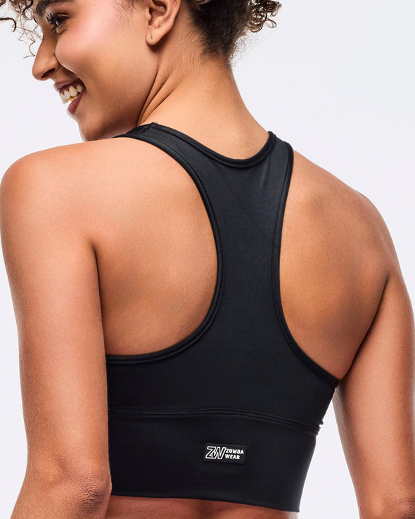 Zumba Libre Shiny Longline Ruched Bra - Bold Black Z1T000939