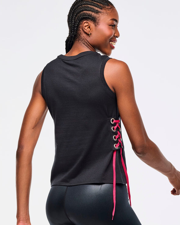 Zumba Libre Tank With Lace Up Detail - Bold Black / Wear It Out White Z1T000950