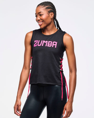 Zumba Libre Tank With Lace Up Detail - Bold Black / Wear It Out White Z1T000950