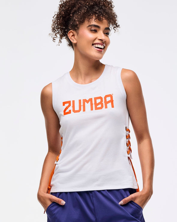 Zumba Libre Tank With Lace Up Detail - Bold Black / Wear It Out White Z1T000950