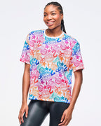 Zumba Libre Boxy Mesh Top With Side Slits - White/Pink Z1T000952