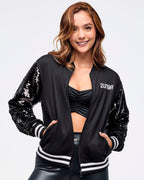Zumba Libre Bomber Jacket With Sequin Sleeves - Bold Black Z1T000963